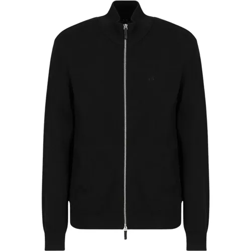 Schwarzer Baumwoll-Zip-Cardigan-Pullover - Emporio Armani - Modalova