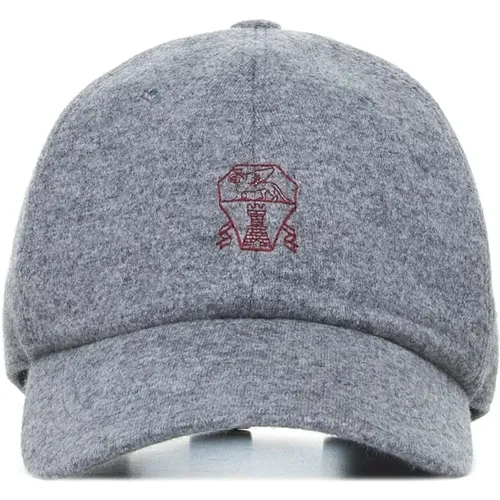 Melange Grey Cashmere Baseball Cap , male, Sizes: L, XL - BRUNELLO CUCINELLI - Modalova