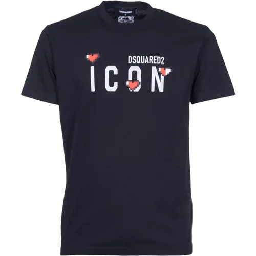 Schwarze T-Shirts und Polos mit Pinaforemetal , Herren, Größe: XS - Dsquared2 - Modalova