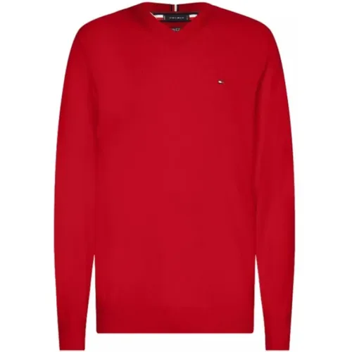 Organischer Baumwoll-Kaschmir V-Ausschnitt Pullover , Herren, Größe: 2XL - Tommy Hilfiger - Modalova