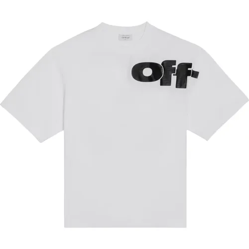 Off , Kurzarm Rundhals T-Shirt , Herren, Größe: L - Off White - Modalova