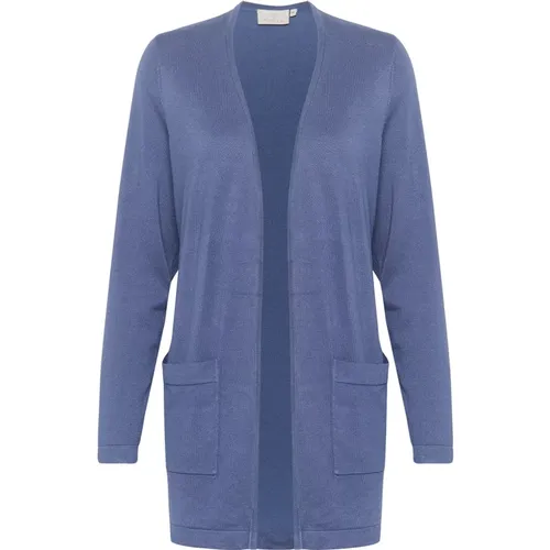 Langer Cardigan Blau Indigo Stilvolle Strick , Damen, Größe: M - Kaffe - Modalova