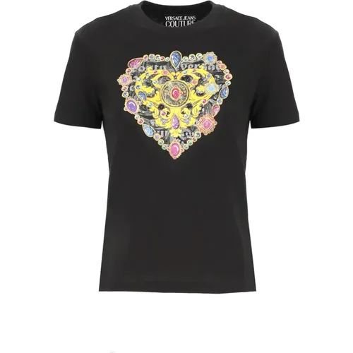 Heart Couture Logo T-shirt , female, Sizes: XS - Versace Jeans Couture - Modalova
