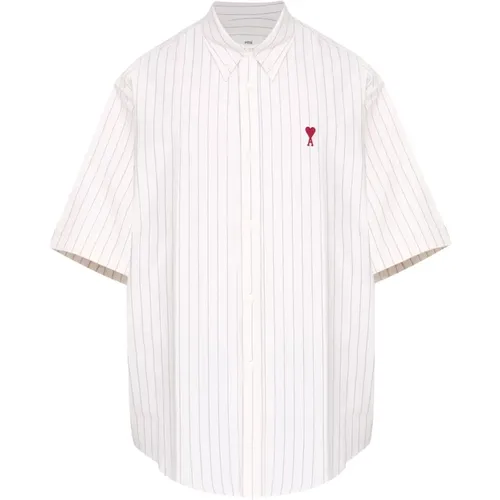 Cotton Shirt with Ami de Coeur Monogram , male, Sizes: L, M - Ami Paris - Modalova