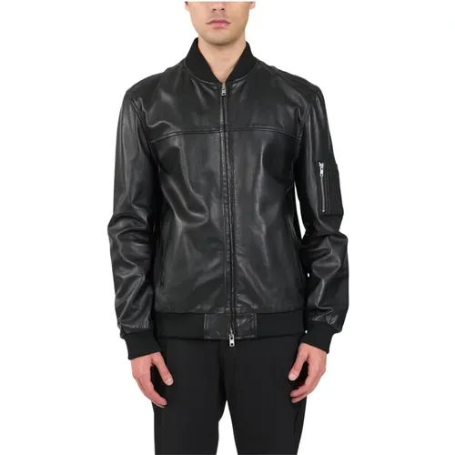 Leather Bomber Jacket with Zip Closure , male, Sizes: 2XL, XL, M, L - Mauro Grifoni - Modalova