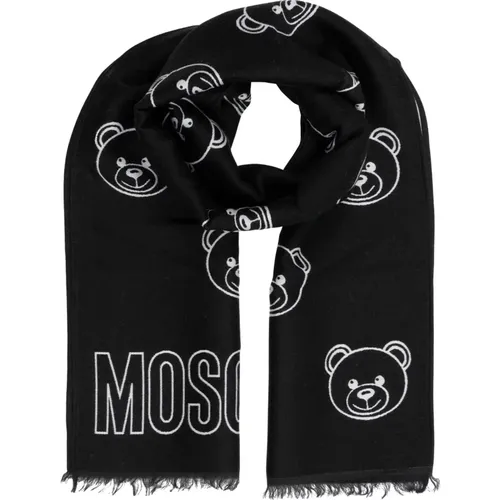 Abstract Pattern Wool Scarf with Logo , female, Sizes: ONE SIZE - Moschino - Modalova