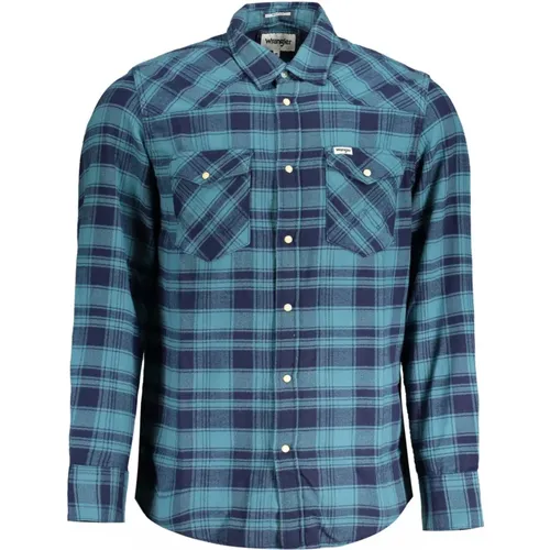 Blaues Flanell Westernhemd, Regular Fit , Herren, Größe: L - Wrangler - Modalova