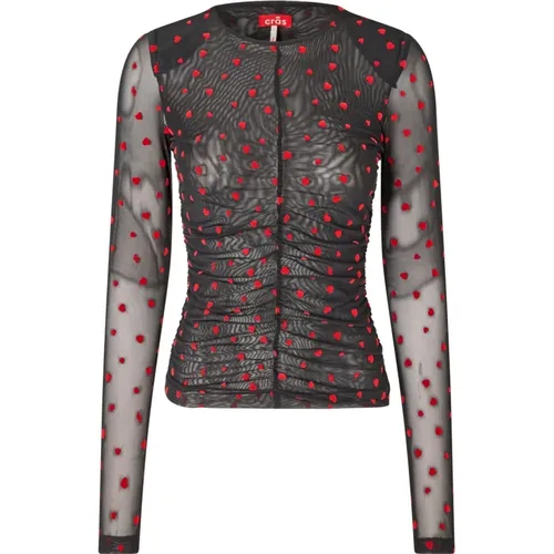 Mesh Heart Bluse Rot , Damen, Größe: M - Cras - Modalova