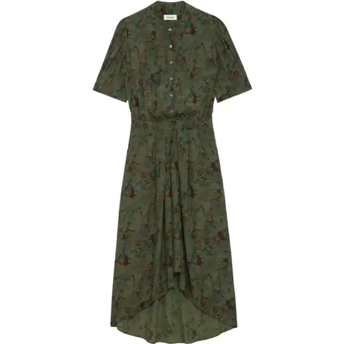 Khaki Midi Dress with Asymmetric Skirt , female, Sizes: M - Zadig & Voltaire - Modalova