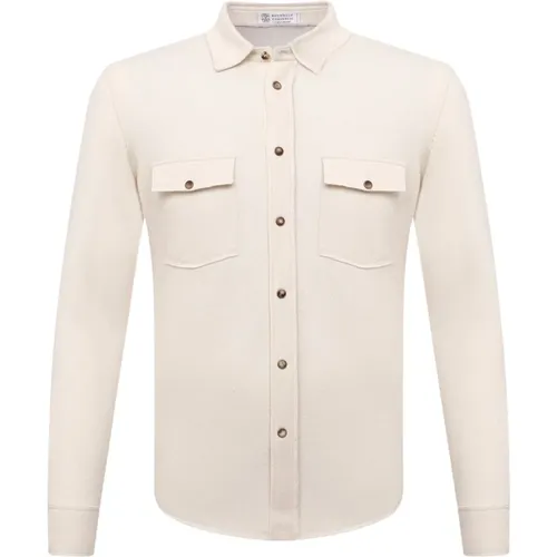 Everyday Cashmere Ribbed Button-Up Shirt , male, Sizes: 2XL - BRUNELLO CUCINELLI - Modalova