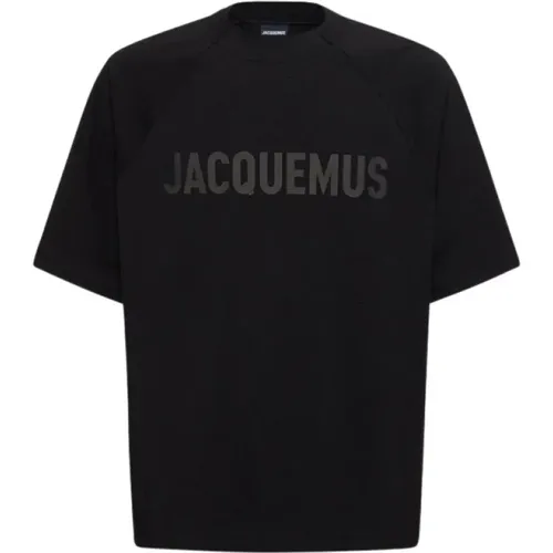Schwarzes Typo T-Shirt Oversize Rundhalsausschnitt Logo-Druck , Herren, Größe: XL - Jacquemus - Modalova