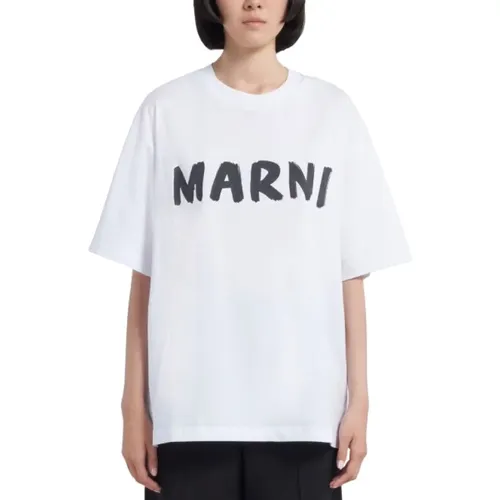 Weißes Logo T-Shirt , Damen, Größe: XS - Marni - Modalova