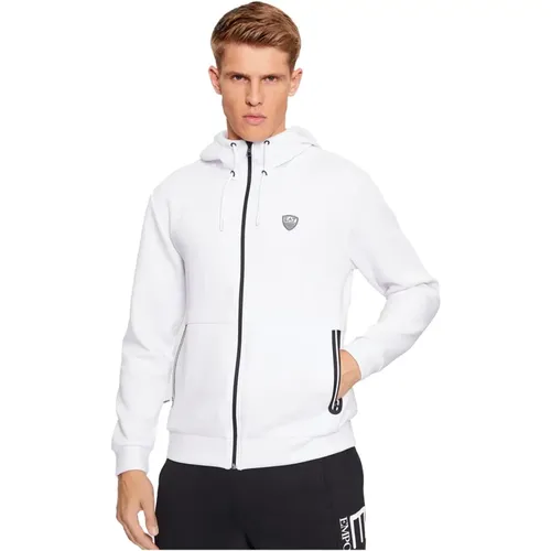 Kapuzen-Sweatshirt mit Reißverschluss - Gesticktes Logo , Herren, Größe: S - Emporio Armani EA7 - Modalova