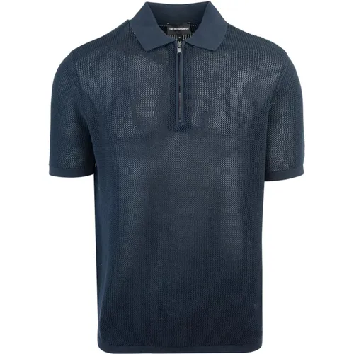 Blaues Polo Zip T-Shirt , Herren, Größe: 3XL - Emporio Armani - Modalova