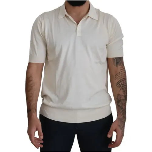 Silk Polo T-shirt, Short Sleeve, Ivory , male, Sizes: M, XL, L, 2XL - Dolce & Gabbana - Modalova