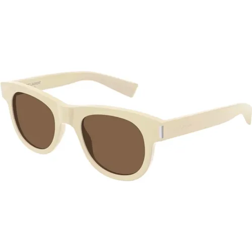 Ivory/Brown Sunglasses SL 571 , unisex, Sizes: 49 MM - Saint Laurent - Modalova