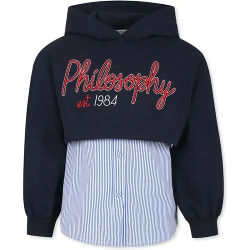 Blauer Baumwollkapuzenpullover mit Logo - Philosophy di Lorenzo Serafini - Modalova