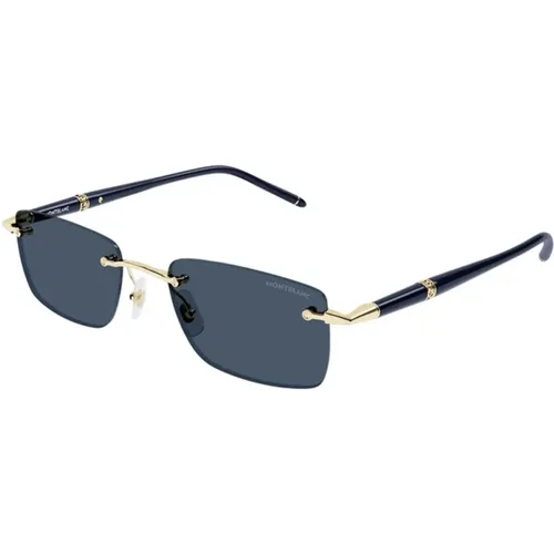 Gold Blaue Sonnenbrille Modell Mb0344S , Herren, Größe: 54 MM - Montblanc - Modalova