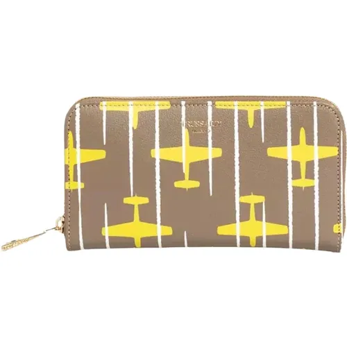 Airplane-themed Leather Wallet with Zip , female, Sizes: ONE SIZE - Trussardi - Modalova