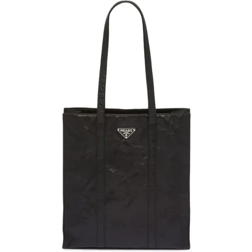 Schwarze Tote Tasche mit Emaille-Logo - Prada - Modalova