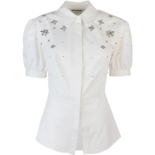 Weiße Bluse mit Puffärmeln und Knöpfen , Damen, Größe: M - Self Portrait - Modalova
