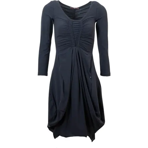 Knee-length Dress with Elastic Waistband and Three-Quarter Sleeves , female, Sizes: XL - High - Modalova