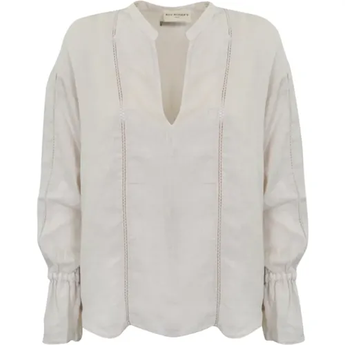 Linen Shirt Long Sleeve V-Neck , female, Sizes: S, M - Roy Roger's - Modalova