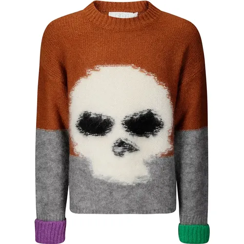 Skull Intarsia Mohair Pullover Strick , Herren, Größe: L - ERL - Modalova