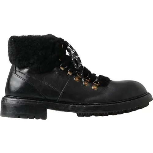 Leather Shearling Boots , male, Sizes: 10 UK - Dolce & Gabbana - Modalova