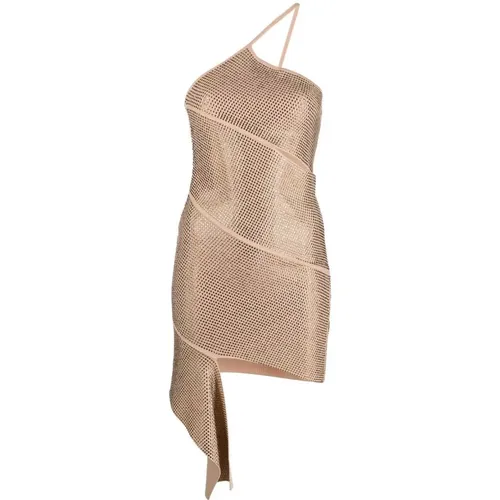 Goldenes One-Shoulder Mini-Kleid mit Rhinestone - Andrea Adamo - Modalova