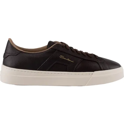 Braune Ledersneakers mit Logo , Herren, Größe: 40 1/2 EU - Santoni - Modalova