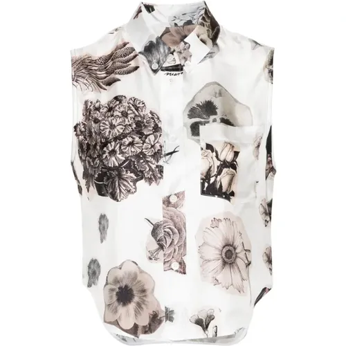 Floral Print Sleeveless Silk Shirt , female, Sizes: 2XS, XS - Marni - Modalova