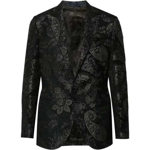 Blaue Jacquard Blumen Blazer Jacke - ETRO - Modalova