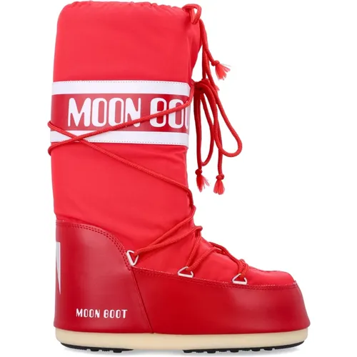 Rote Geschlossene Icon High Nylon Stiefel , Damen, Größe: 42 EU - moon boot - Modalova