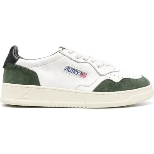 White Medalist Sneakers with Green Suede , male, Sizes: 7 UK, 6 UK, 10 UK - Autry - Modalova