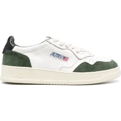 White Medalist Sneakers with Green Suede , male, Sizes: 7 UK, 6 UK, 10 UK, 9 UK, 12 UK, 11 UK, 8 UK, 5 UK - Autry - Modalova