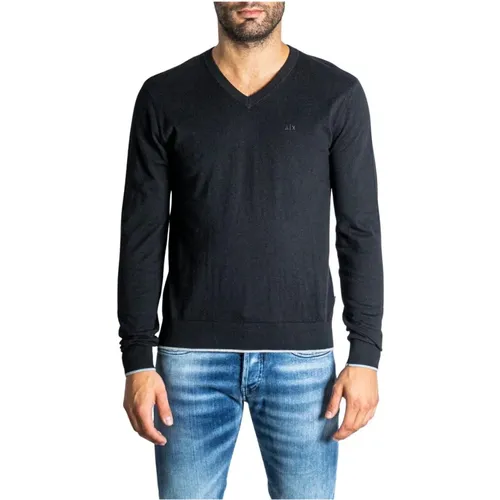 Luxuriöser Schwarzer V-Ausschnitt Strickpullover , Herren, Größe: M - Armani Exchange - Modalova