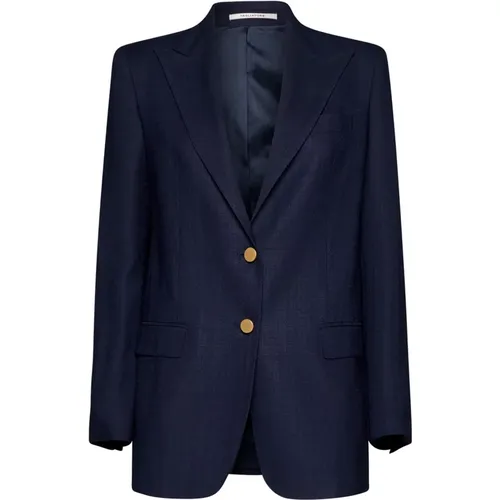 Blaue Jacke mit Zentralem Schlitz und Zwei Knöpfen , Damen, Größe: S - Tagliatore - Modalova