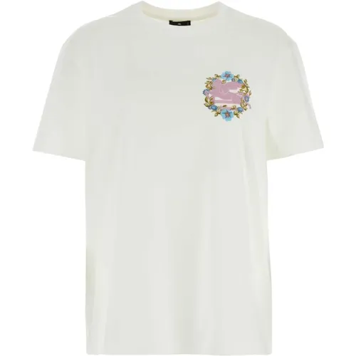 Oversize Weißes Baumwoll-T-Shirt,Weiße Blumenbestickte Top - ETRO - Modalova