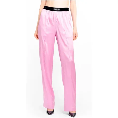 Silk Satin Pyjama Pants Primrose Lilac , female, Sizes: S - Tom Ford - Modalova