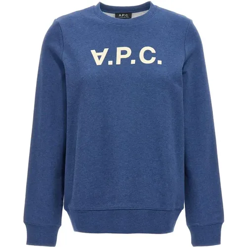 Indigo Blaues Rundhals-Sweatshirt Logo , Damen, Größe: L - A.p.c. - Modalova