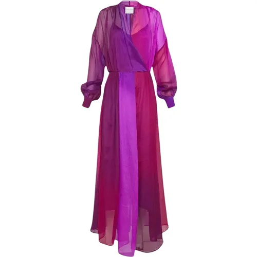 Long Sleeve Silk Crepe V-Neck Dress , female, Sizes: S - Forte Forte - Modalova