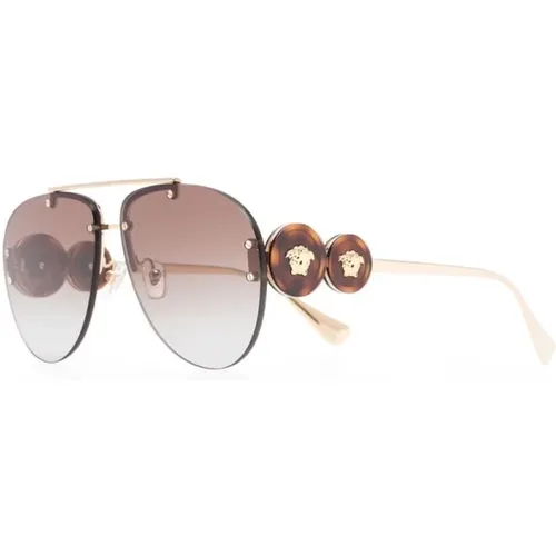 Goldene Sonnenbrille mit Original Etui , Damen, Größe: 63 MM - Versace - Modalova