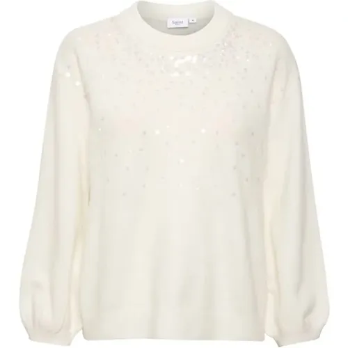 Pullover Sweater with Puff Sleeves and Sequin Details , female, Sizes: XL - Saint Tropez - Modalova