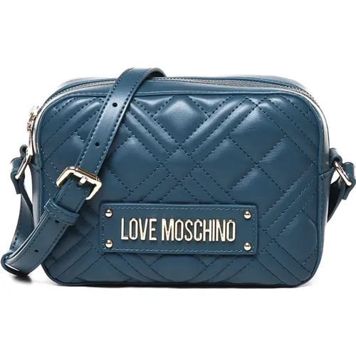 Gepolsterte Teal Schultertasche mit Reißverschluss - Love Moschino - Modalova