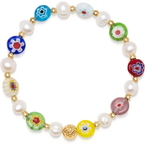 Women's Pearl Bracelet with Assorted Glass Beads - Nialaya - Modalova