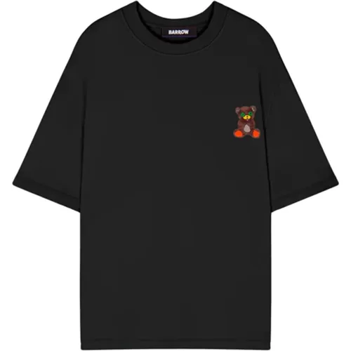 Schwarzes Crew Neck T-shirt Teddy,Schwarzes Logo T-Shirt und Polo - BARROW - Modalova