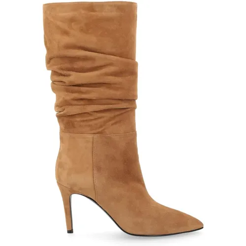 Suede Mid-Calf Boot in Cuoio , female, Sizes: 6 UK - Via Roma 15 - Modalova