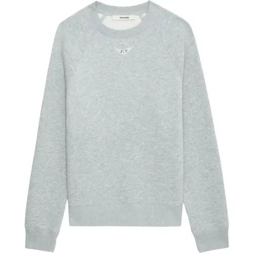 Grauer Pullover mit Flügeln und Strass , Damen, Größe: M - Zadig & Voltaire - Modalova