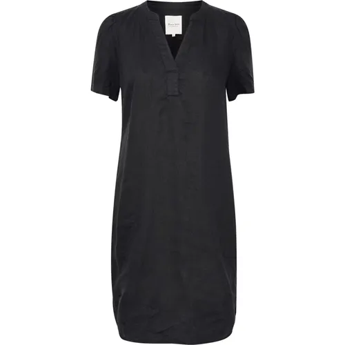 Dark Navy Linen Dress with Puff Sleeves , female, Sizes: 2XL, XL, M, S, 3XL, L - Part Two - Modalova
